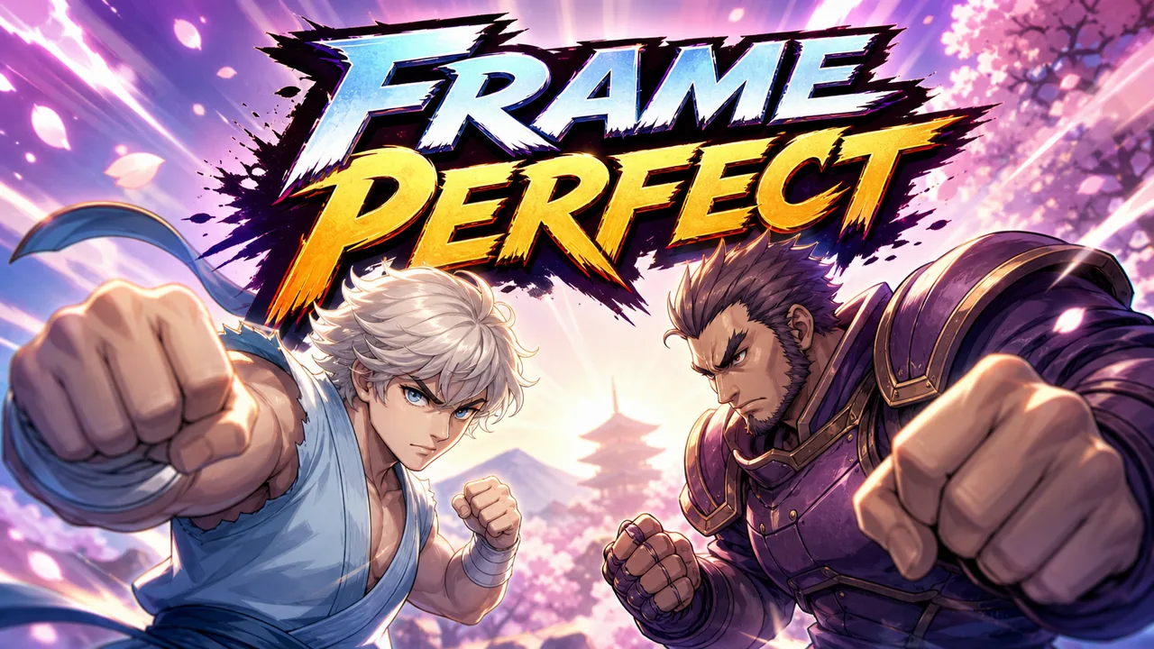 Frame Perfect, a 2D fighting game with two fighters, health bars, and a round timer