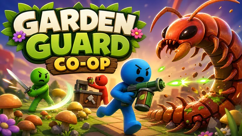Garden Guard Co-op, a 3D browser game with on-screen touch buttons