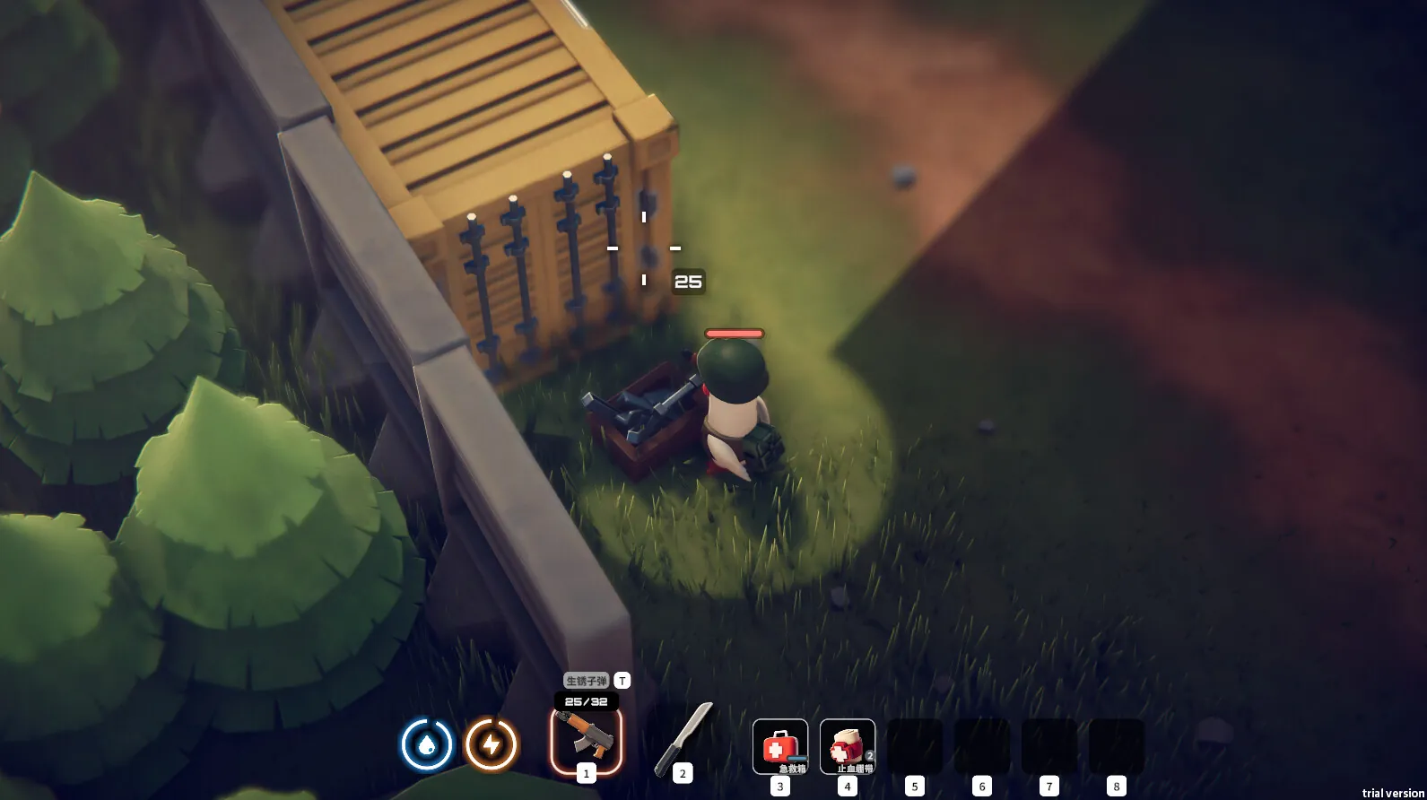 Escape from Duckov top-down raid gameplay outside a building