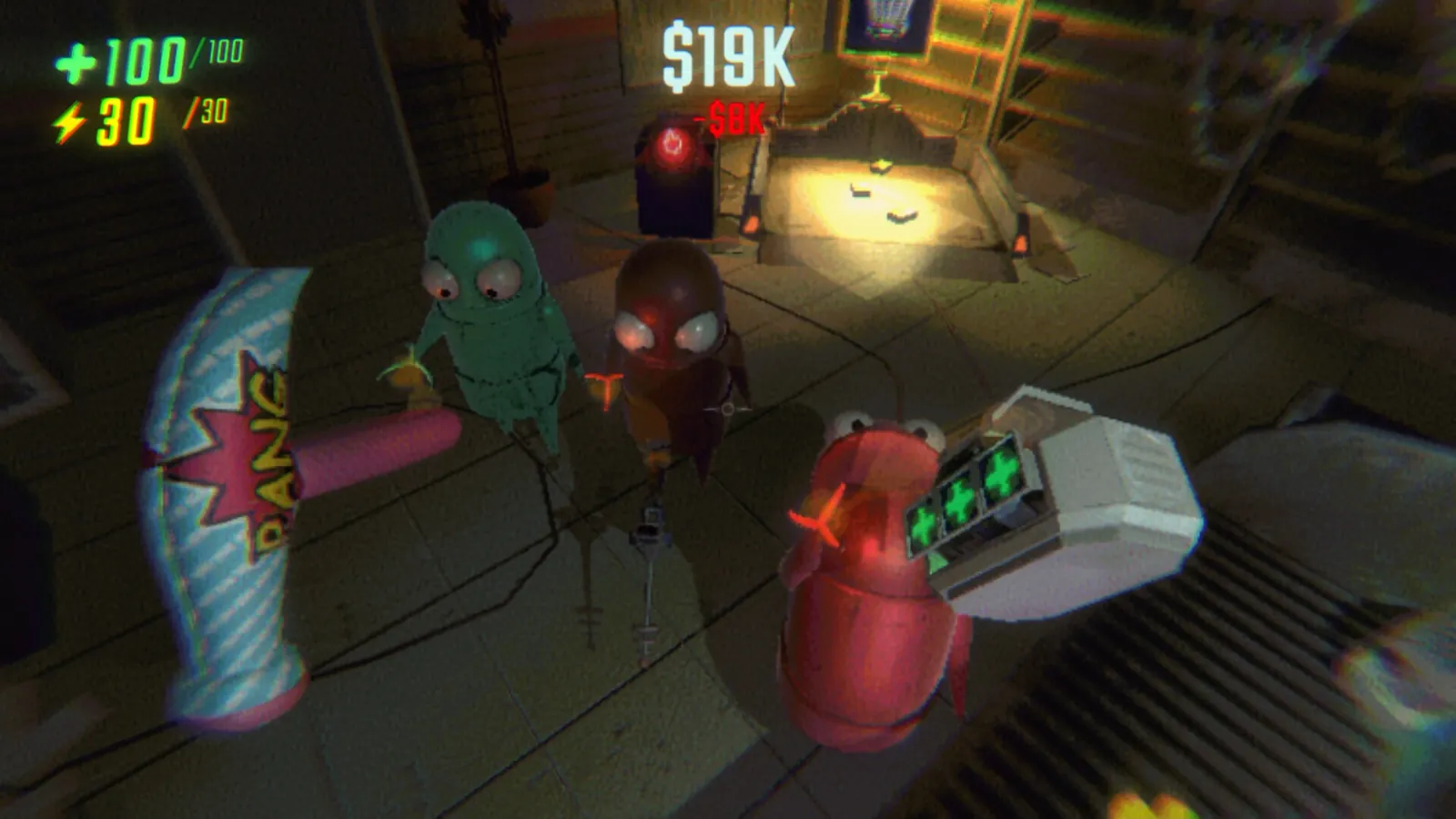 R.E.P.O. gameplay: robot teammates carrying valuables through a dark house