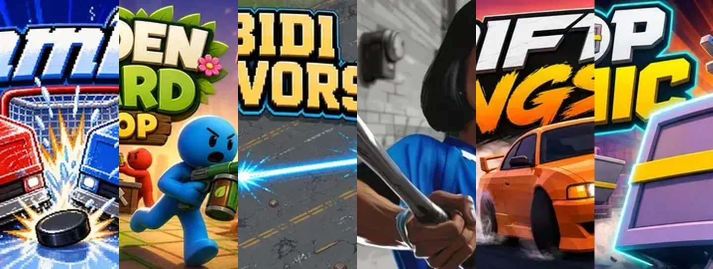 Cover art of six games made on Chatforce: Slamboni, Garden Guard Co-op, Skibidi Survivors, Grand Theft Toronto, Drift Kings and Prop Panic